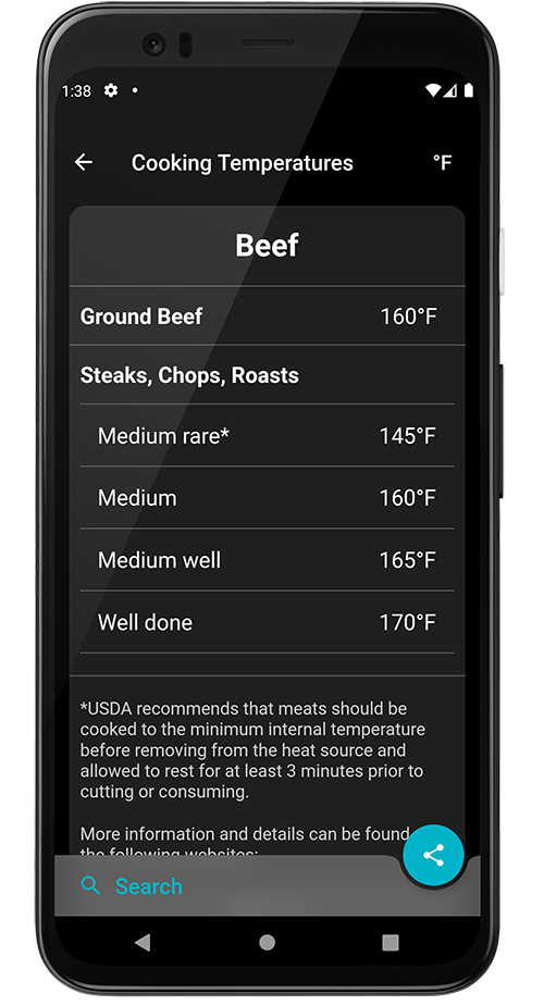 Image of cooking temperature references