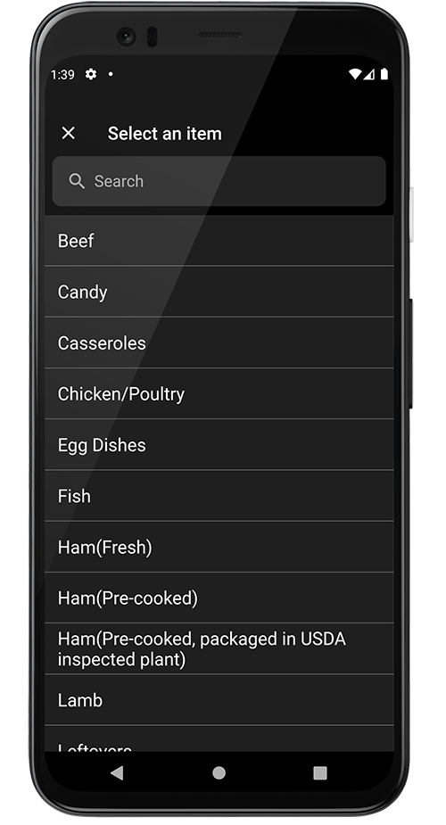 Image of selecting cooking item for temperature reference