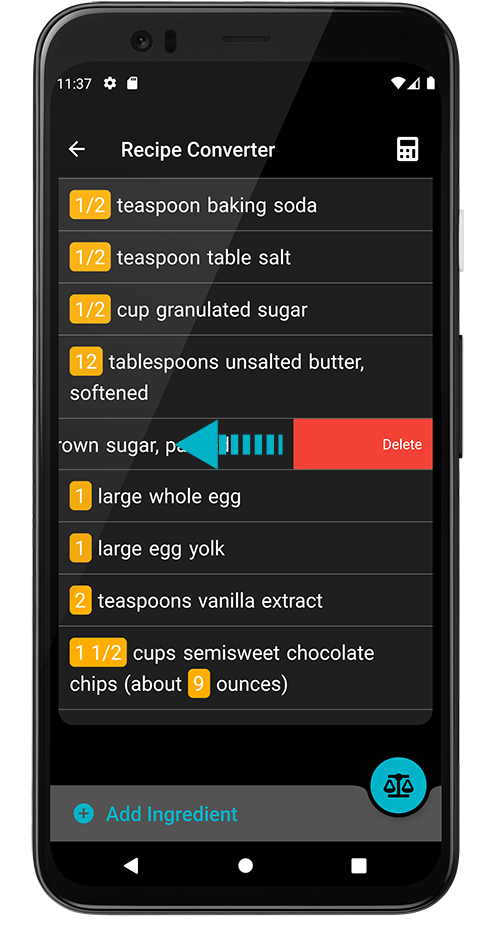 Delete ingredient item