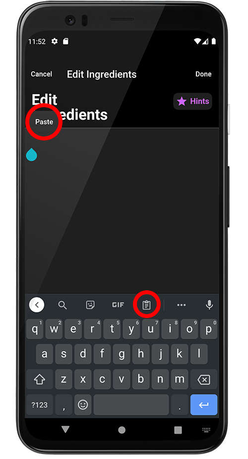 Image of pasting an ingredient