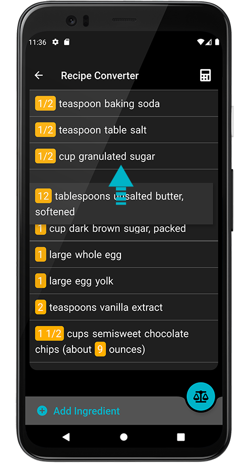 Reorder ingredient item